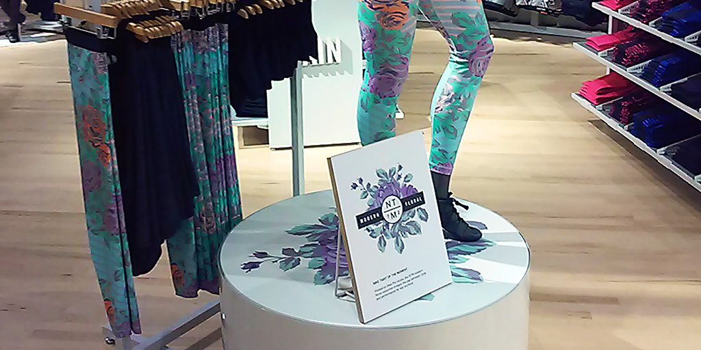 Image of platform top graphic that matches a pair of tights displayed