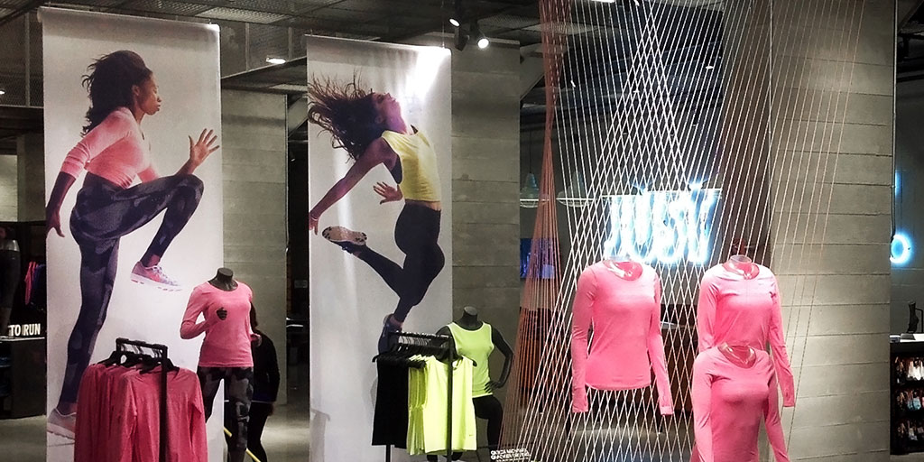 Image of opaque fabric banners in retail display